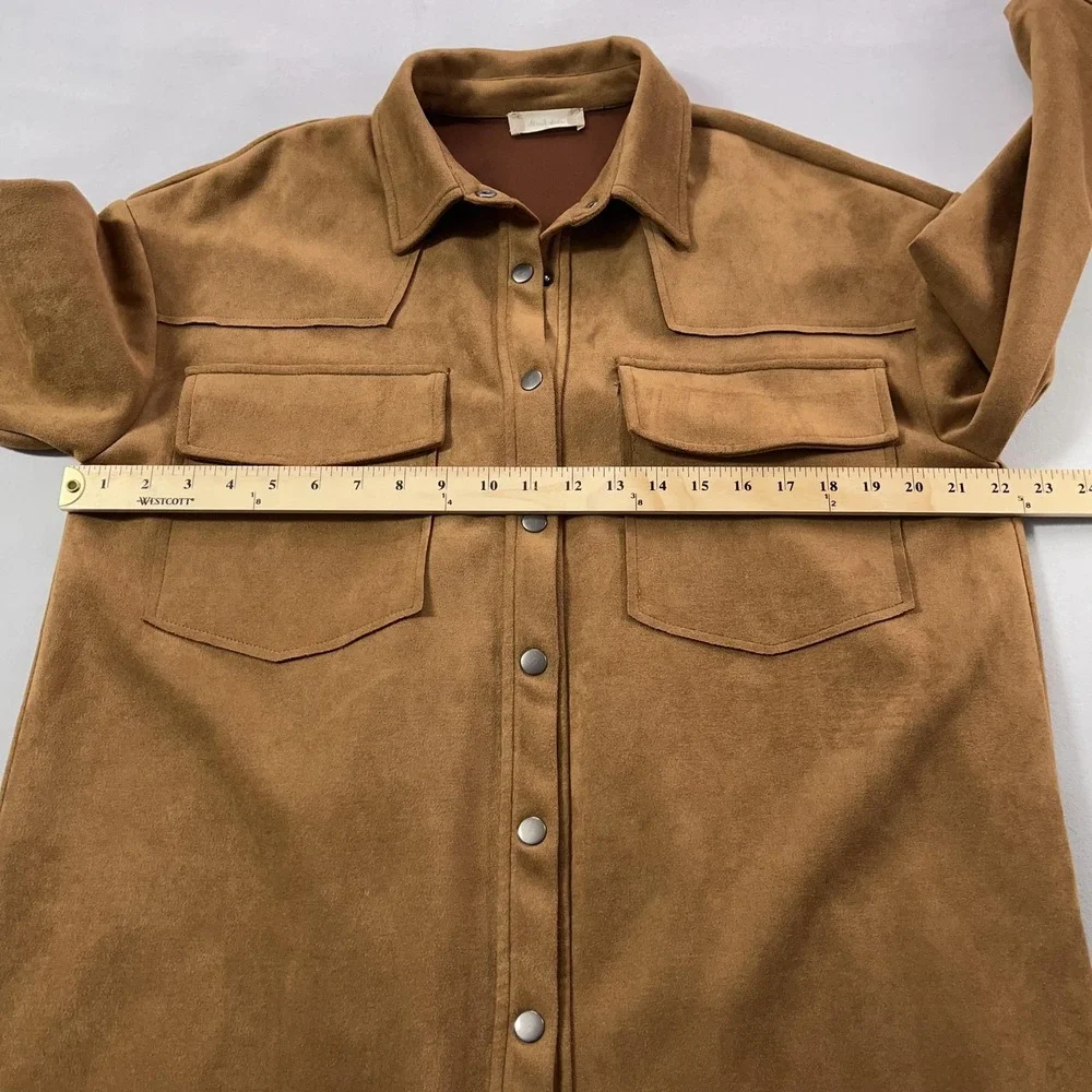 Altar'd State Jacket Womens Medium Camel Brown Faux Suede Shacket Oversized - Picture 9 of 12
